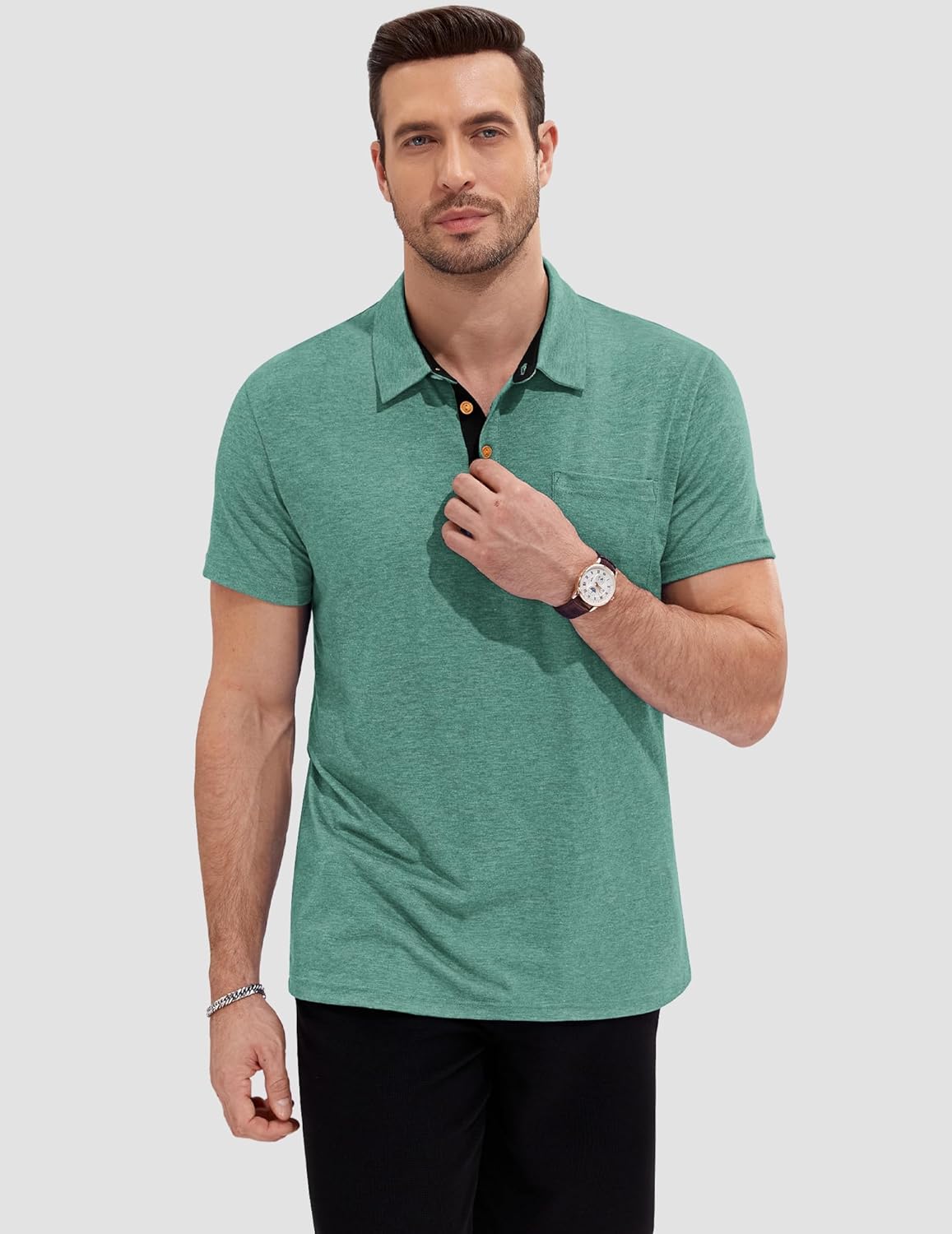 Detalle de TARAINYA Poloshirt Herren Baumwolle Kurzarm – bequem, vielseitig und praktisch mit Brusttasche