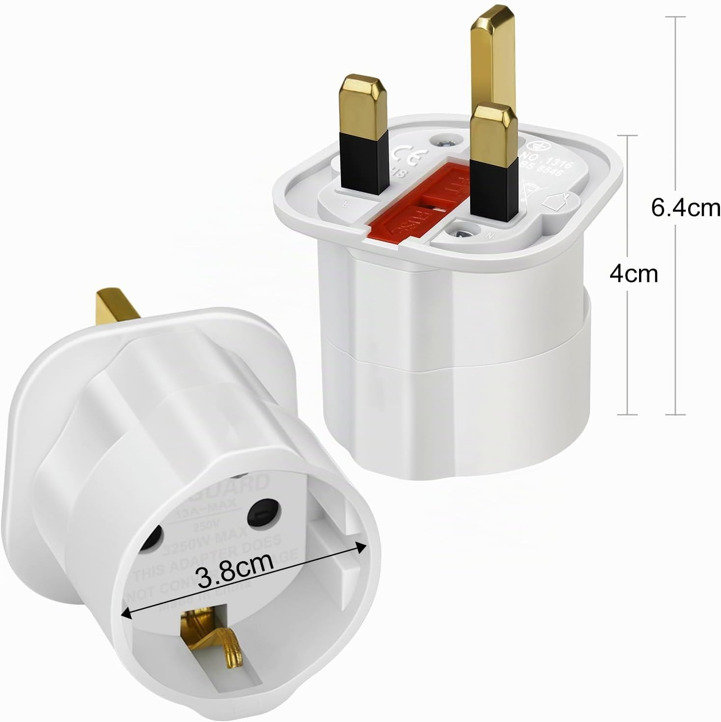 Detalle de VGUARD UK Reiseadapter-Set (3er-Pack) England/Deutschland Stecker – Schuko (EU) auf UK Steckdose, weiß
