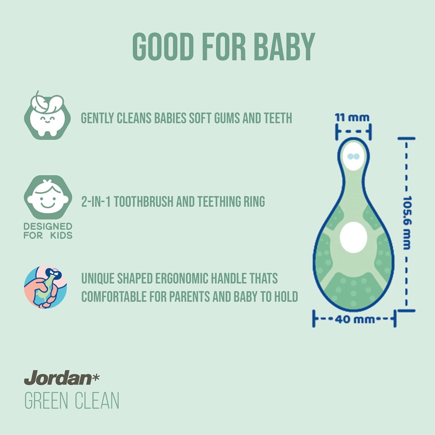 Detalle de Jordan ® Step 1 Green Clean – Brosse à dents bébé durable 0-2 ans (3 unités)