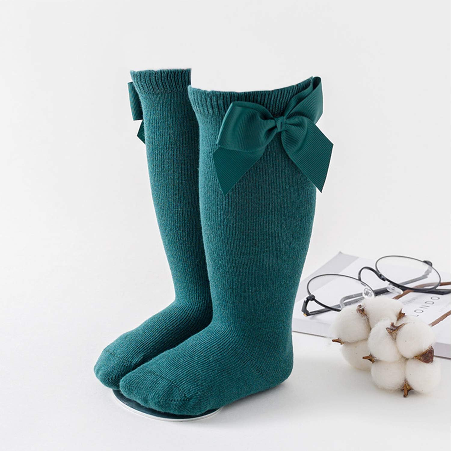 Thumbnail 6 de DRESHOW baby girl knee-high socks (bow design) cotton-blend toddler dress socks – 5 pairs