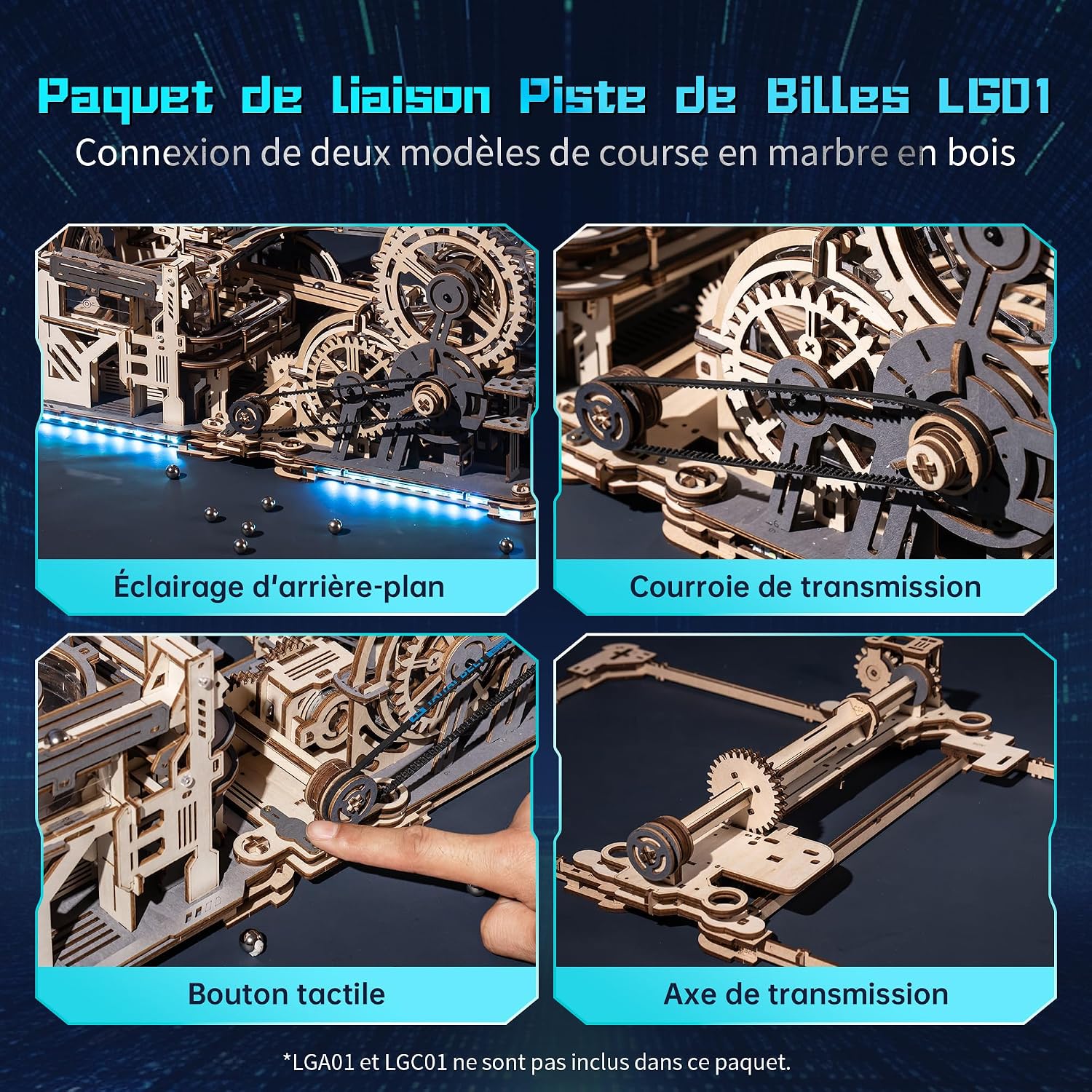 Thumbnail 6 de ROBOTIME LGC01+LGA01+LG01 3-en-1 Circuits de Billes en bois LED – maquette puzzle 3D à construire (LGX02)
