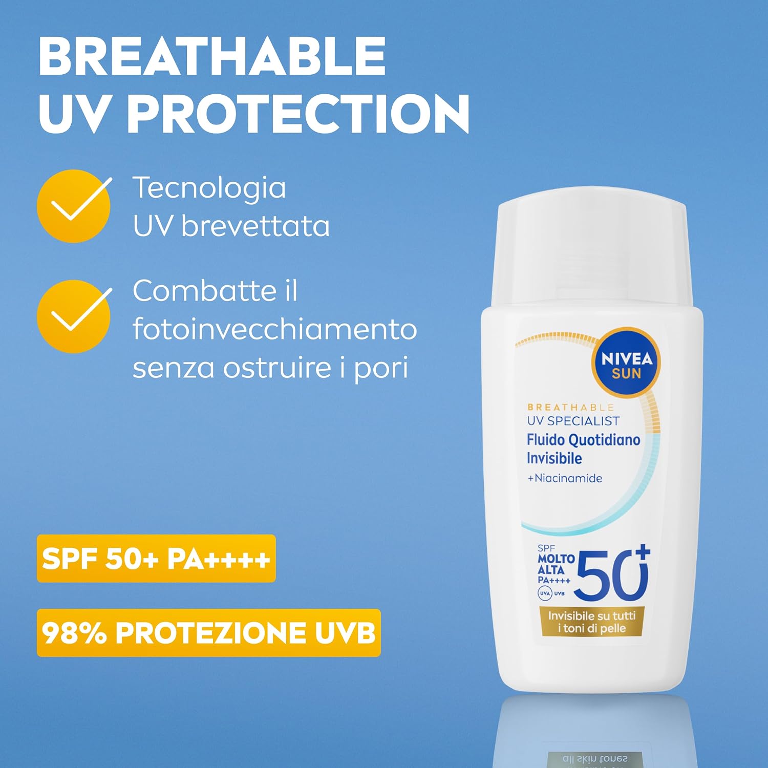 Detalle de NIVEA SUN Fluido Quotidiano Invisibile SPF 50+ 40 ml – Protezione quotidiana invisibile e opacizzante