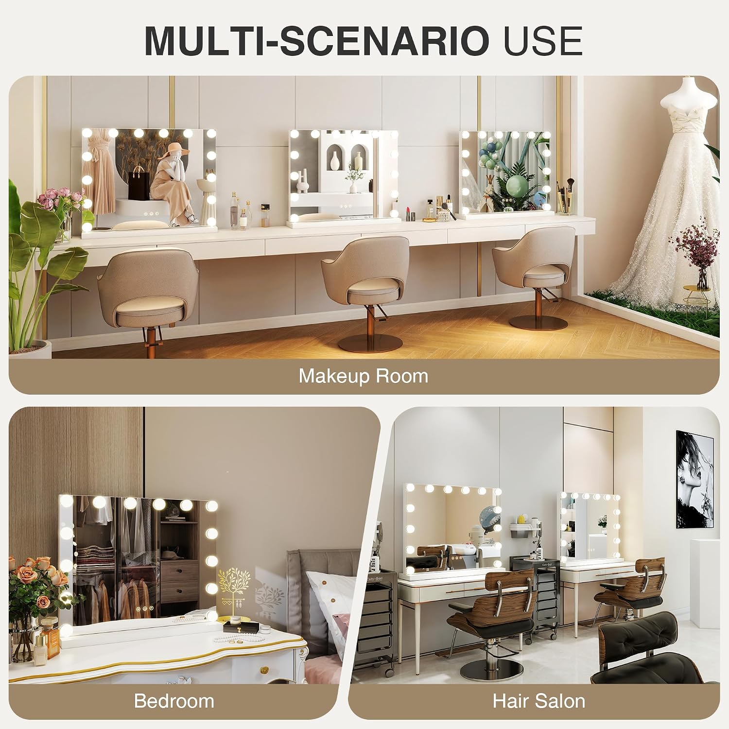 Thumbnail 1 de MEKKLEON Miroir cosmétique Hollywood 52 x 40 cm