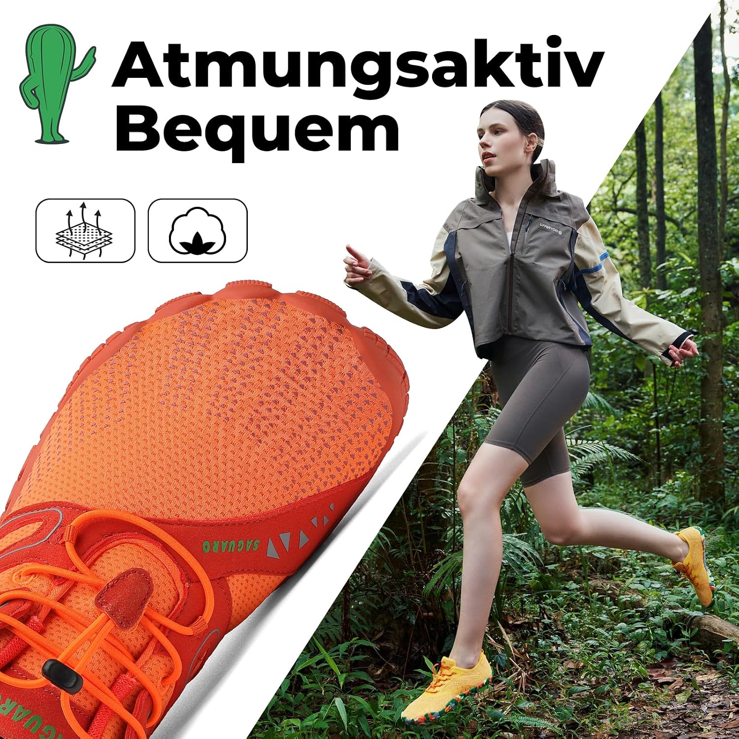 Detalle de SAGUARO Unisex Barfußschuhe Outdoor – Zero-Drop Zehenschuhe für Trail und Alltag, Gr. 36–48