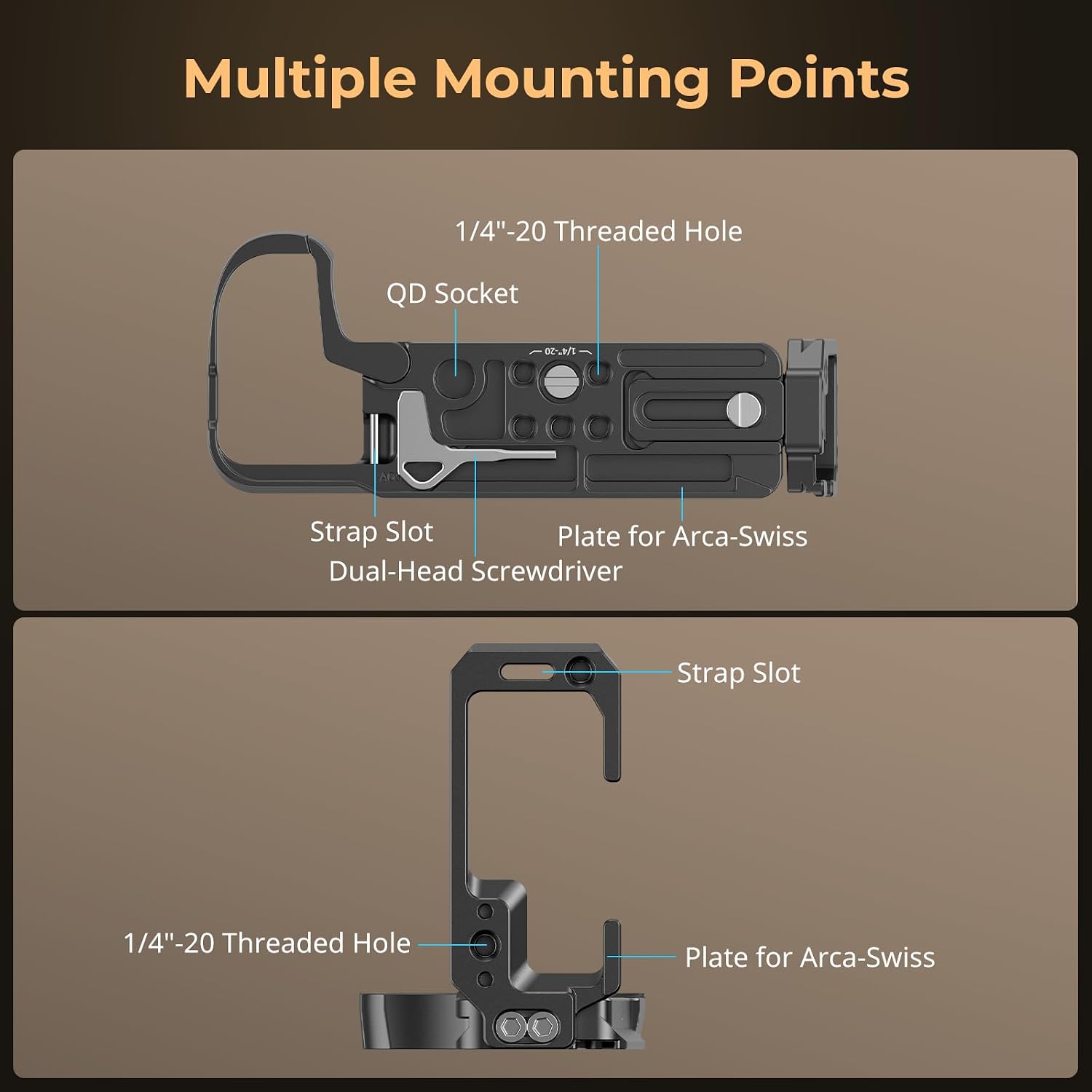 Detalle de SMALLRIG Plaque en L 4523 pour Nikon Z6III : support Arca, griffe froide et QD