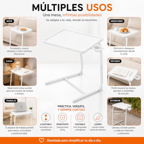 Thumbnail 3 de Mesa Plegable Auxiliar T-LOVENDO.ES: altura y ángulo regulables para sofá, cama, mesa de ordenador y más