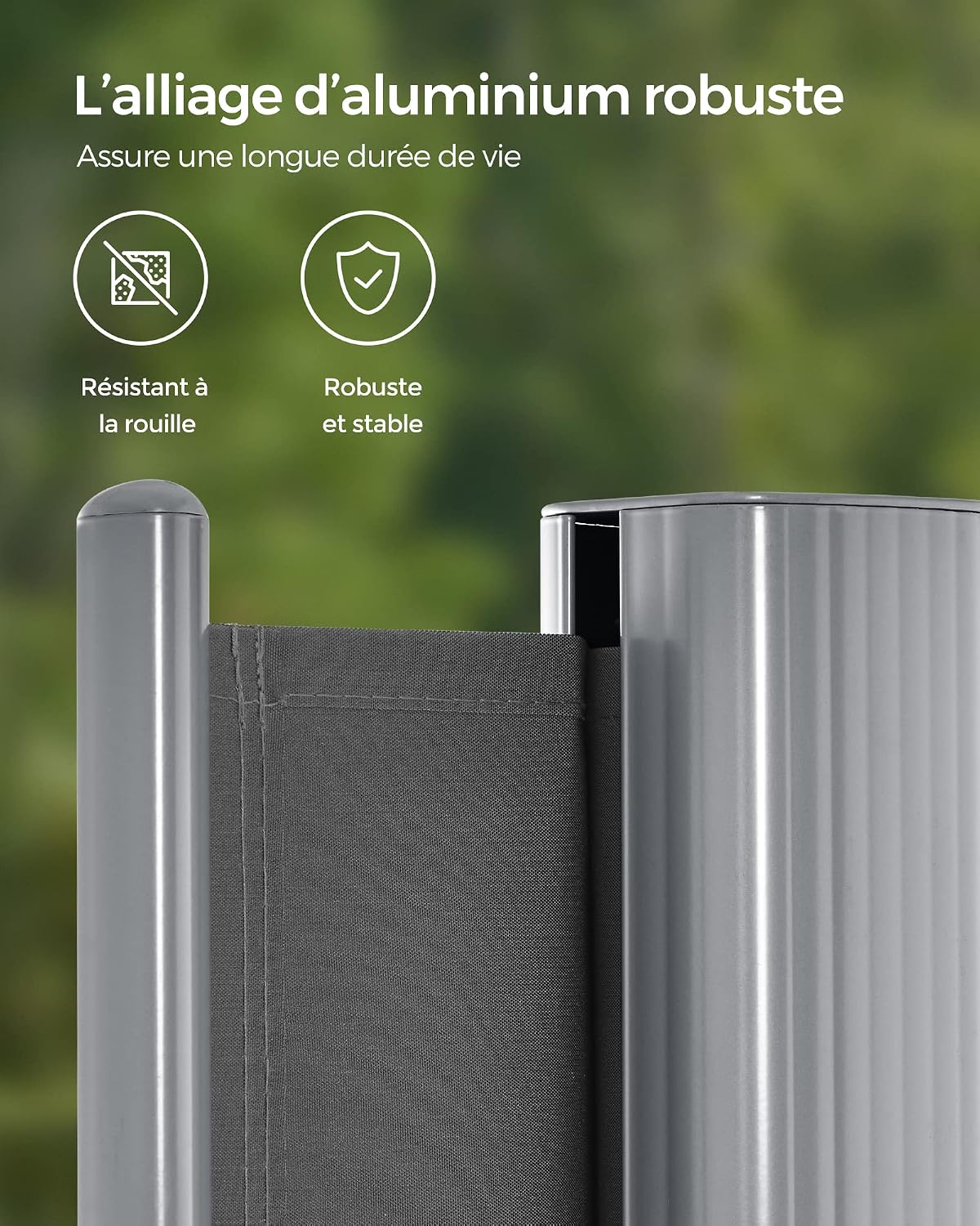 Detalle de SONGMICS Store latéral en Aluminium Extensible 200 x 350 cm (GSA205G) – Brise-Vue et occultant pour balcon, terrasse et jardin
