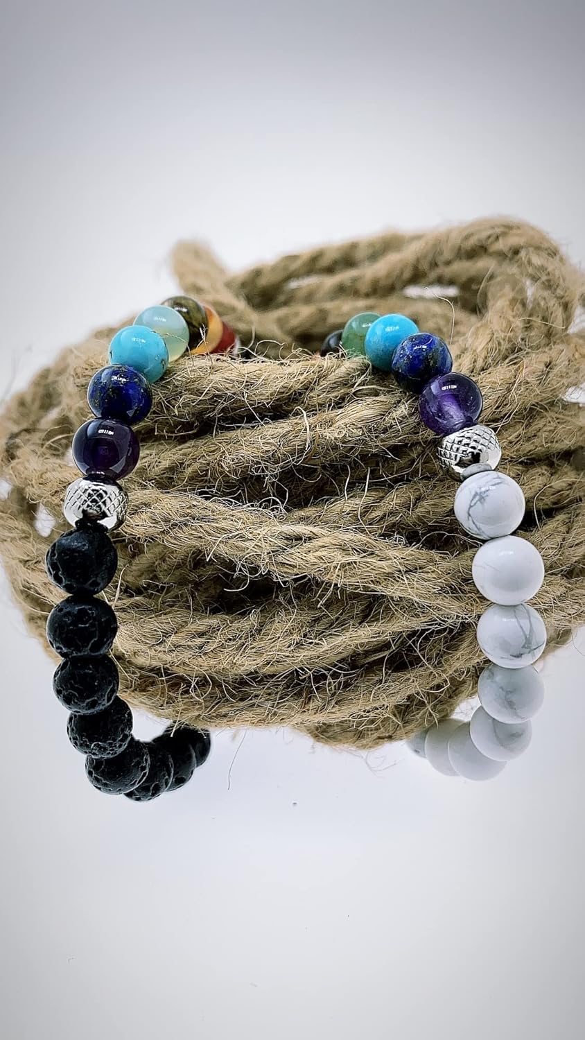 Thumbnail 2 de 10:10 Bracciale 7 Chakra in acciaio inox e pietre naturali da 6 mm, 21 cm con estensione — fatto in Italia