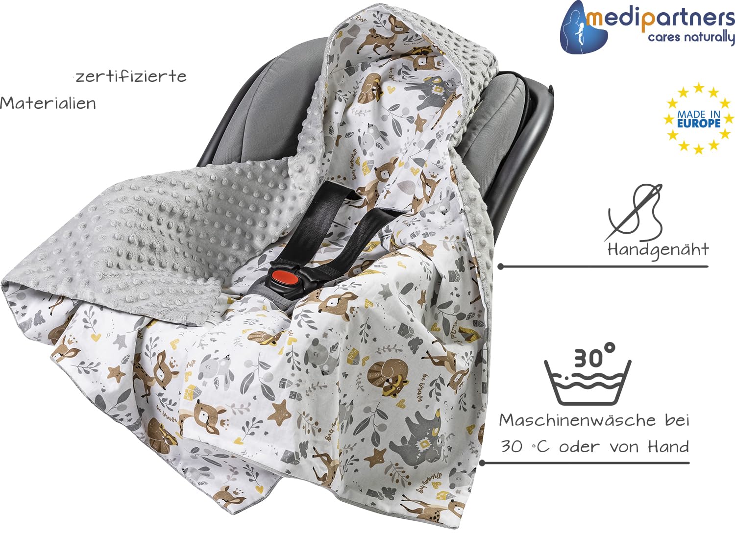 Thumbnail 1 de Medi Partners Einschlagdecke Baby 85x85 cm Baumwolle Minky