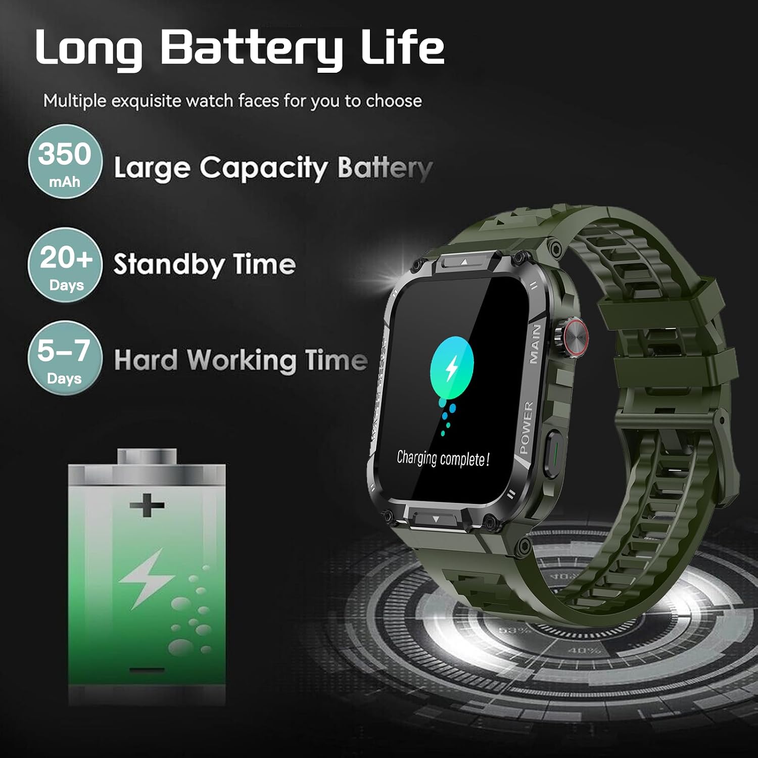 Thumbnail 6 de Military Smart Watch for Men (1.96-inch) in Military Green with Call, Fitness, Blood Oxygen & Sleep
