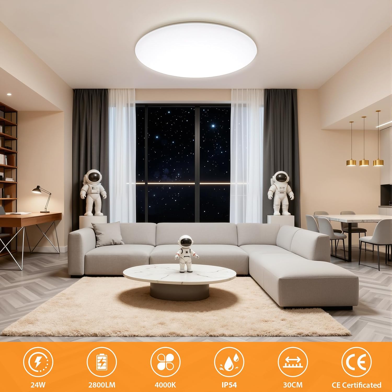Detalle 2 de Swoieltr Plafoniera LED 30cm 24W IP54 – design UFO, luce bianca 4000K