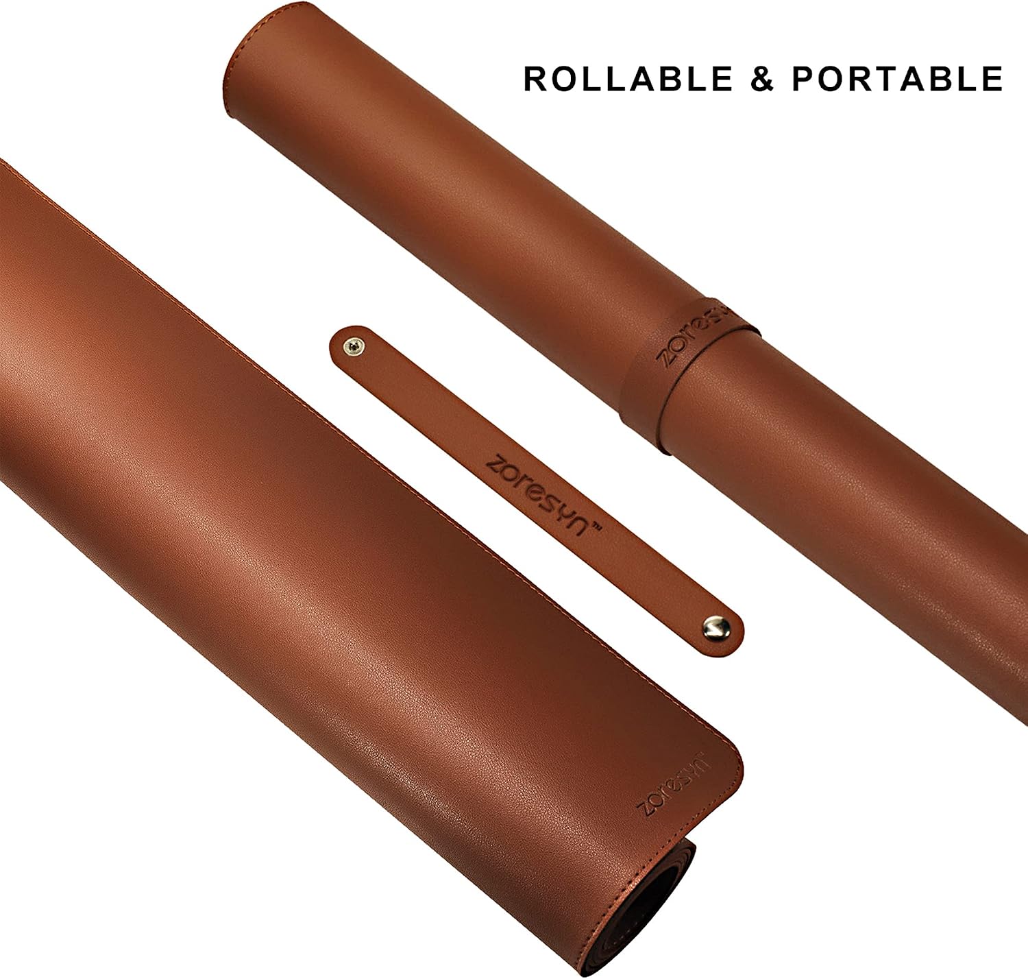 Detalle de ZORESYN XXL Büromatte aus PU-Leder 120x40 cm Braun – rutschhemmend, wasserdicht, Tischschutz mit Premiumkanten