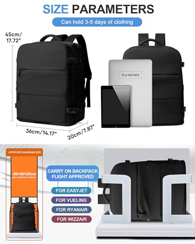 Thumbnail 2 de BJLFS Mochila de viaje de cabina para avión (45x36x20) hasta 30L, portátil 15,6” – Negra, ligera