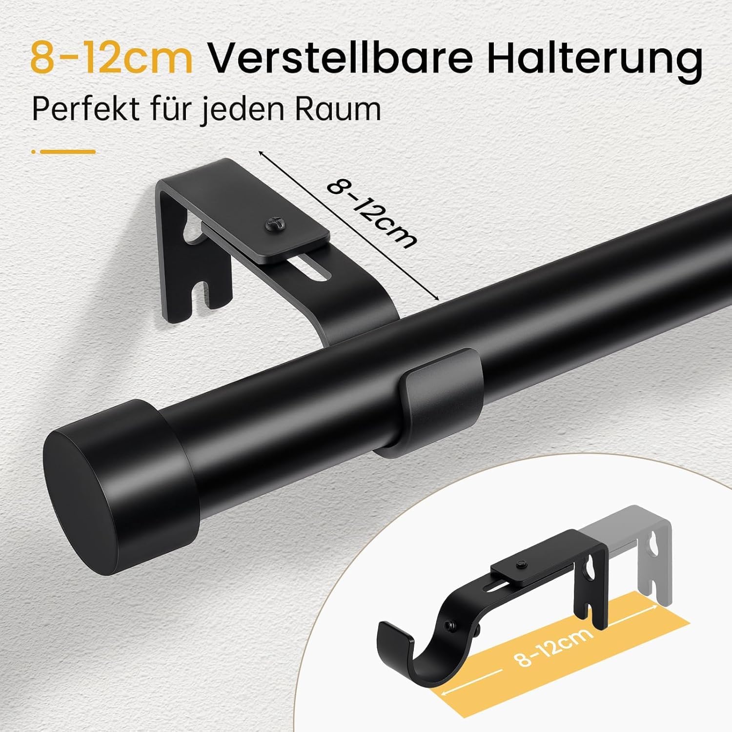 Detalle de DEFYNEE Tringle à Rideaux Métallique Extensible 80-218 cm – Ø25 mm, Noir