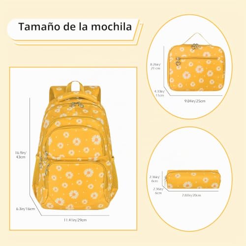 Thumbnail 1 de SIVENKE Mochila Escolar para niñas y adolescentes – Juego con bolsa de almuerzo y estuche en color amarillo