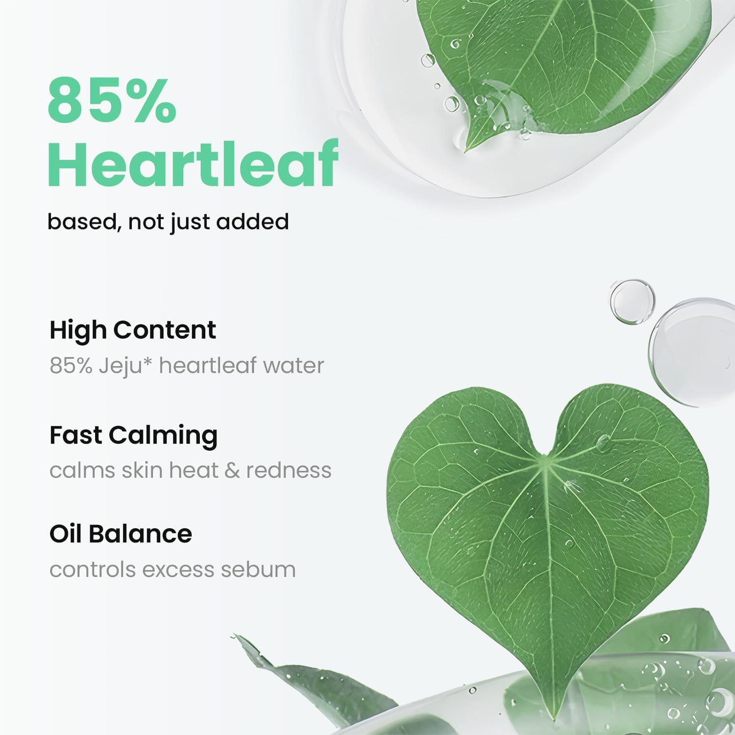 Detalle de caraseoul Heartleaf 85 Calming Toner for Face – 85% Jeju Heartleaf Extract, pH Balanced, for Sensitive Skin