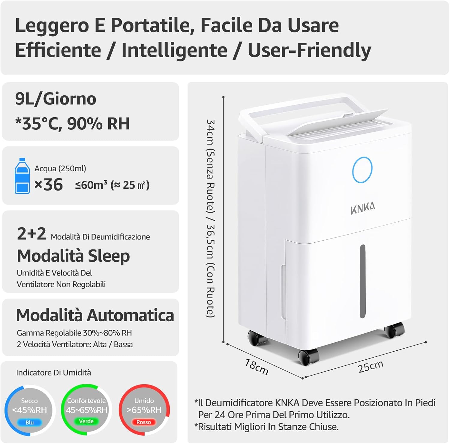 Detalle de Deumidificatore KNKA: 9 l/giorno per appartamenti e camere da letto