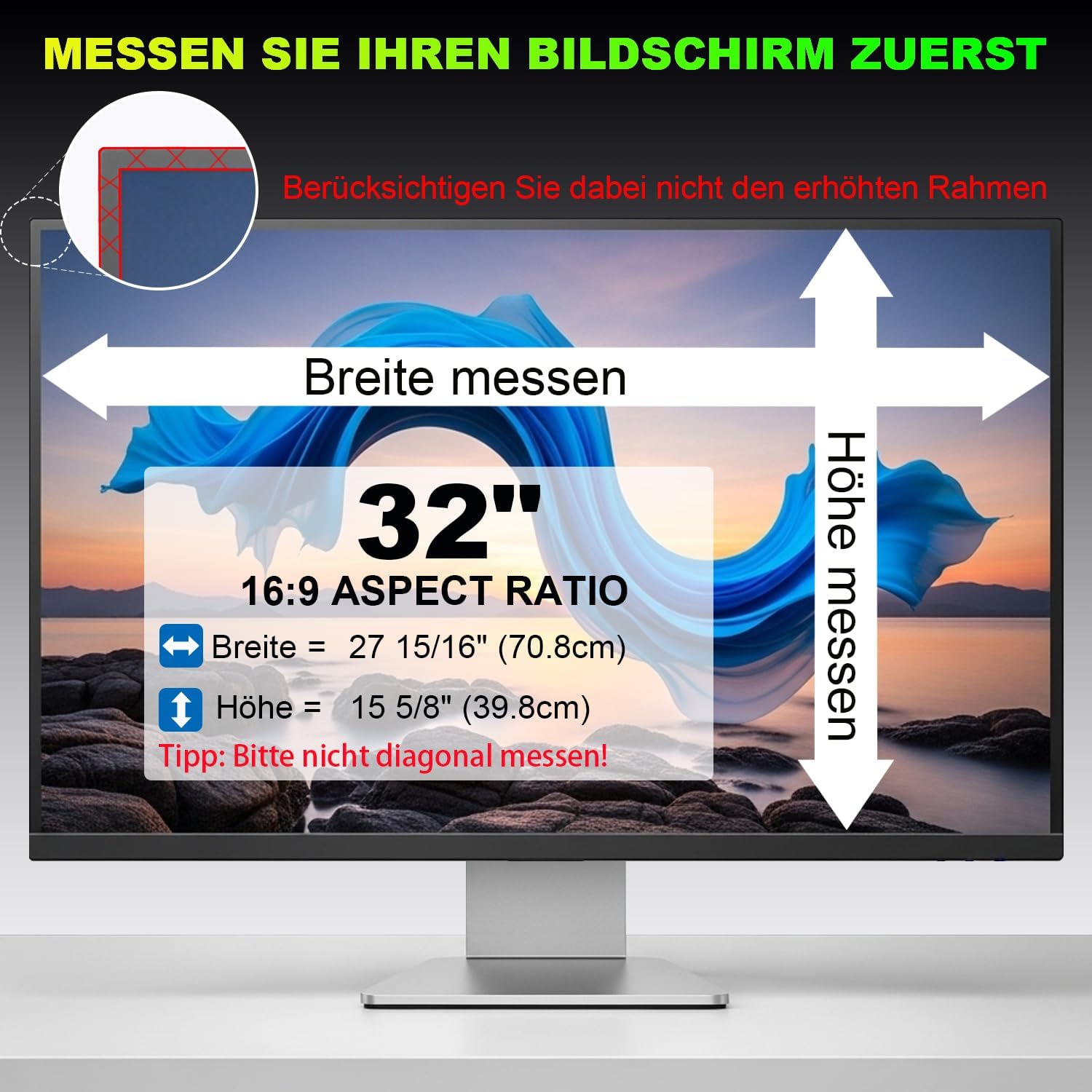 Detalle 2 de ruord Sichtschutzfolie für 32-Zoll-16:9 Monitor (70,8 × 39,8 cm) mit Blaulicht- & Blendschutz