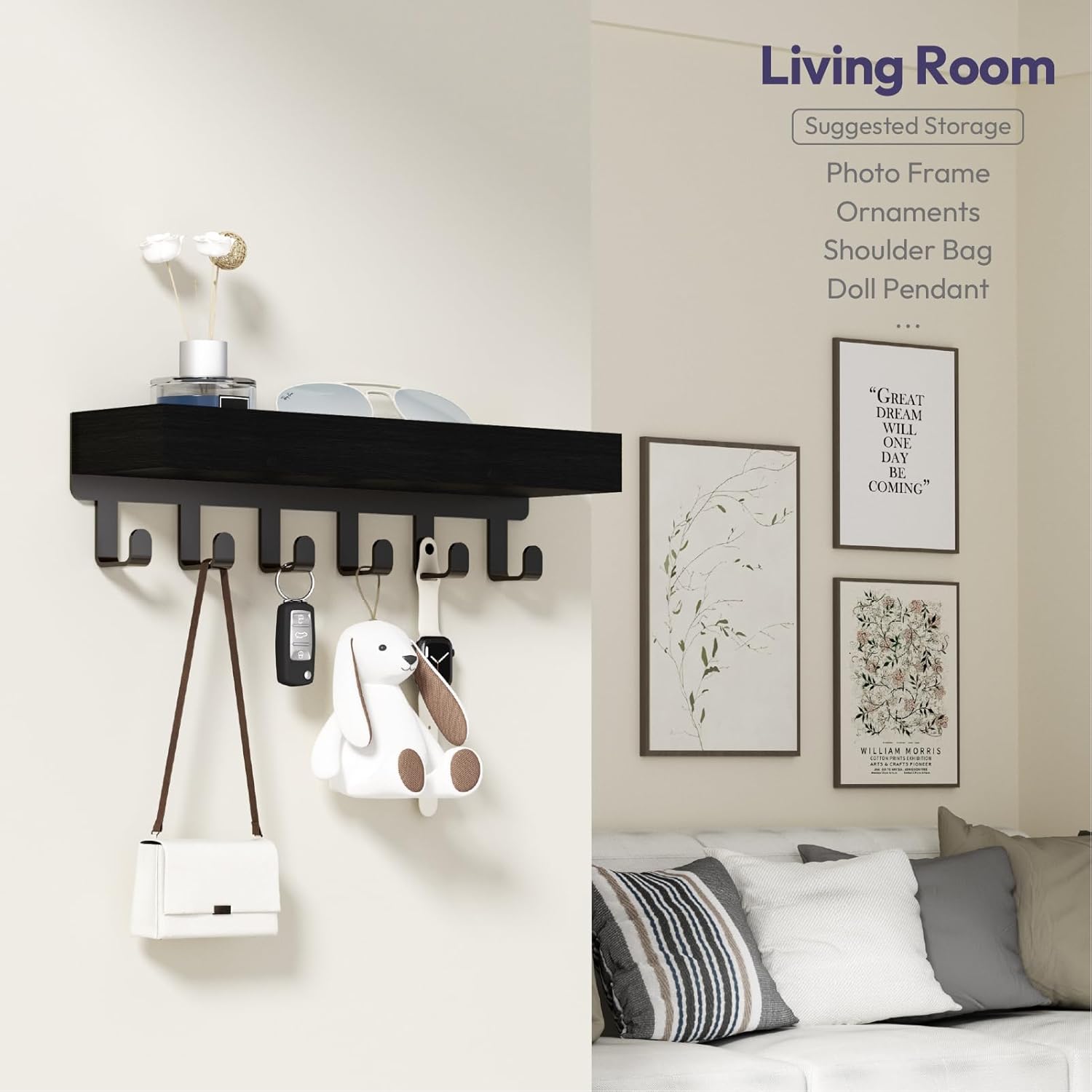 Thumbnail 6 de SWTYMIKI Key Holder with Wood Tray and 6 Hooks