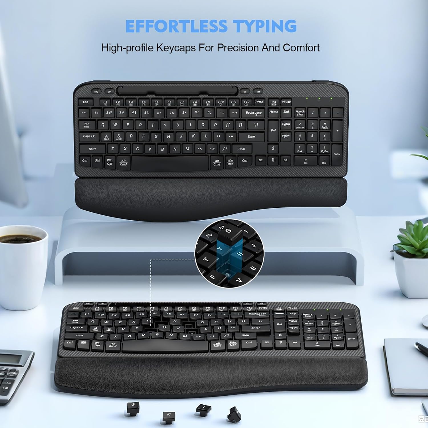 Thumbnail 5 de Ergonomic Wireless Keyboard 2.4GHz Wave Keys