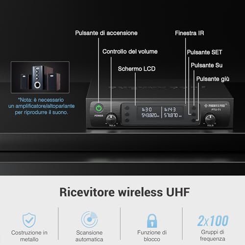 Thumbnail 2 de Phenyx Pro PTU-71A: Sistema microfono wireless UHF con due canali per karaoke e imprese