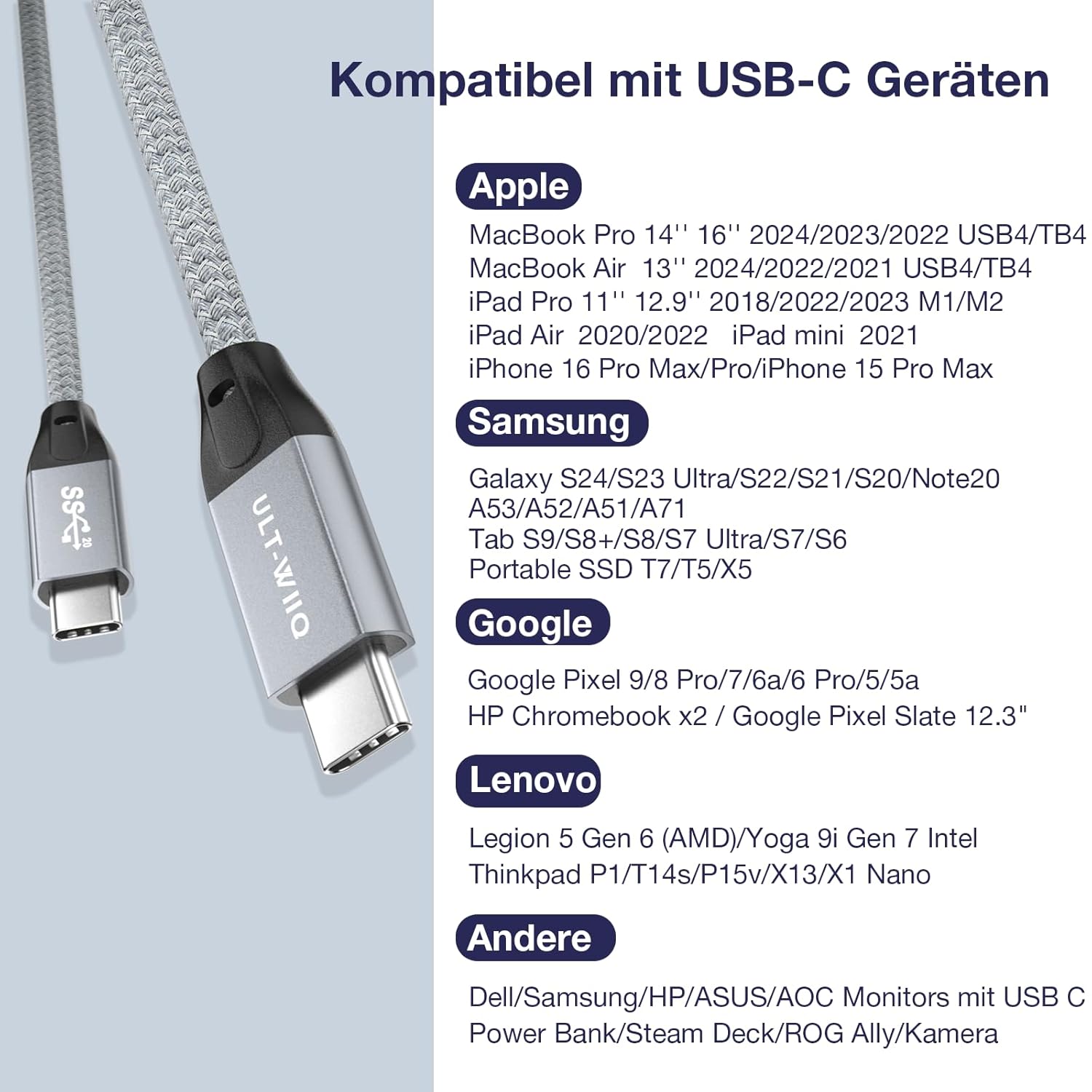 Detalle 1 de USB-C Datenkabel mit 20 Gbps 1,5 m
