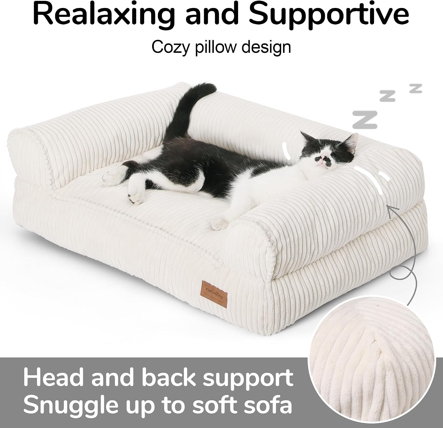 Detalle 2 de FUKUMARU Cat Couch Bed (27 inch, Medium) — Corduroy, Cream