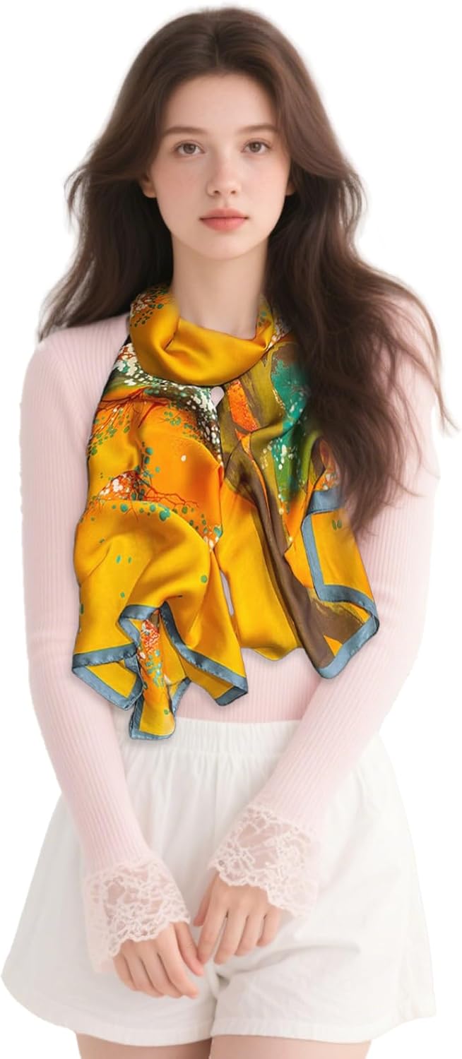 Thumbnail 6 de MAIRY Women's Silk Scarf: Lightweight Satin Floral Wrap (70.5 x 33 in)