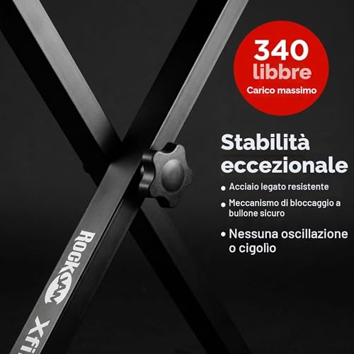 Detalle de RockJam Panca Pianoforte Regolabile: sgabello imbottito, design pieghevole e supporto stabile