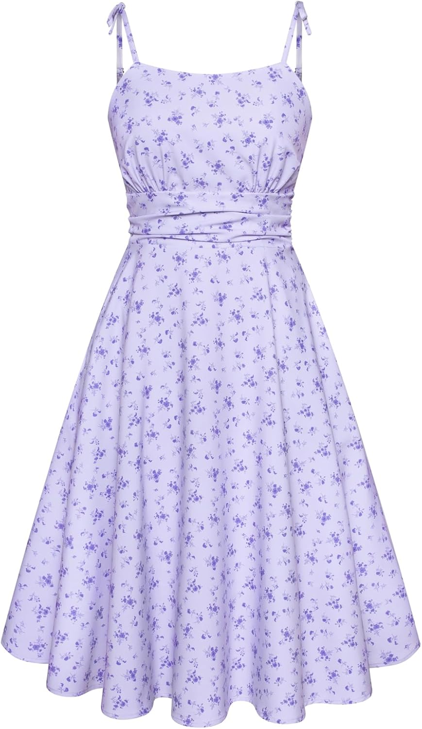 Detalle de Belle Poque Robe Vintage pour femmes - Robe midi à bretelles spaghetti, style A-line