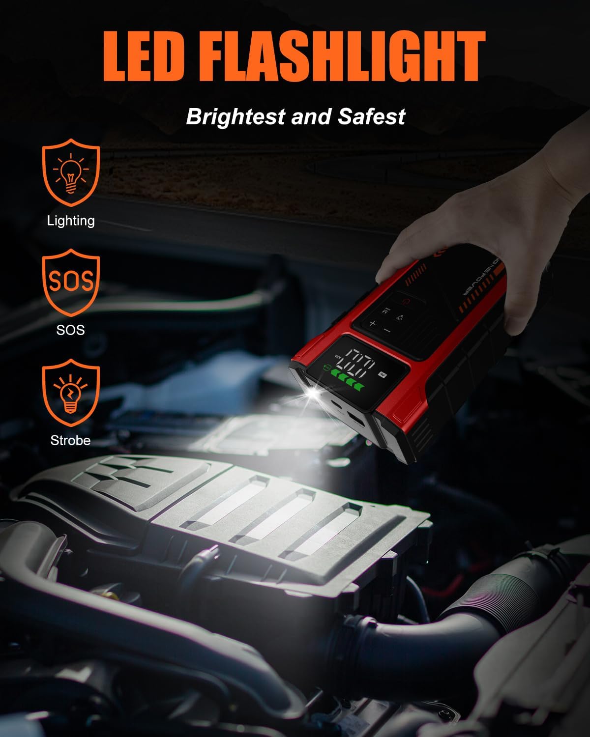 Thumbnail 3 de Eigotrav 6000A Jump Starter Power Pack with 150 PSI Air Compressor (12V, LCD, LED light, 10L petrol / 8.5L diesel)