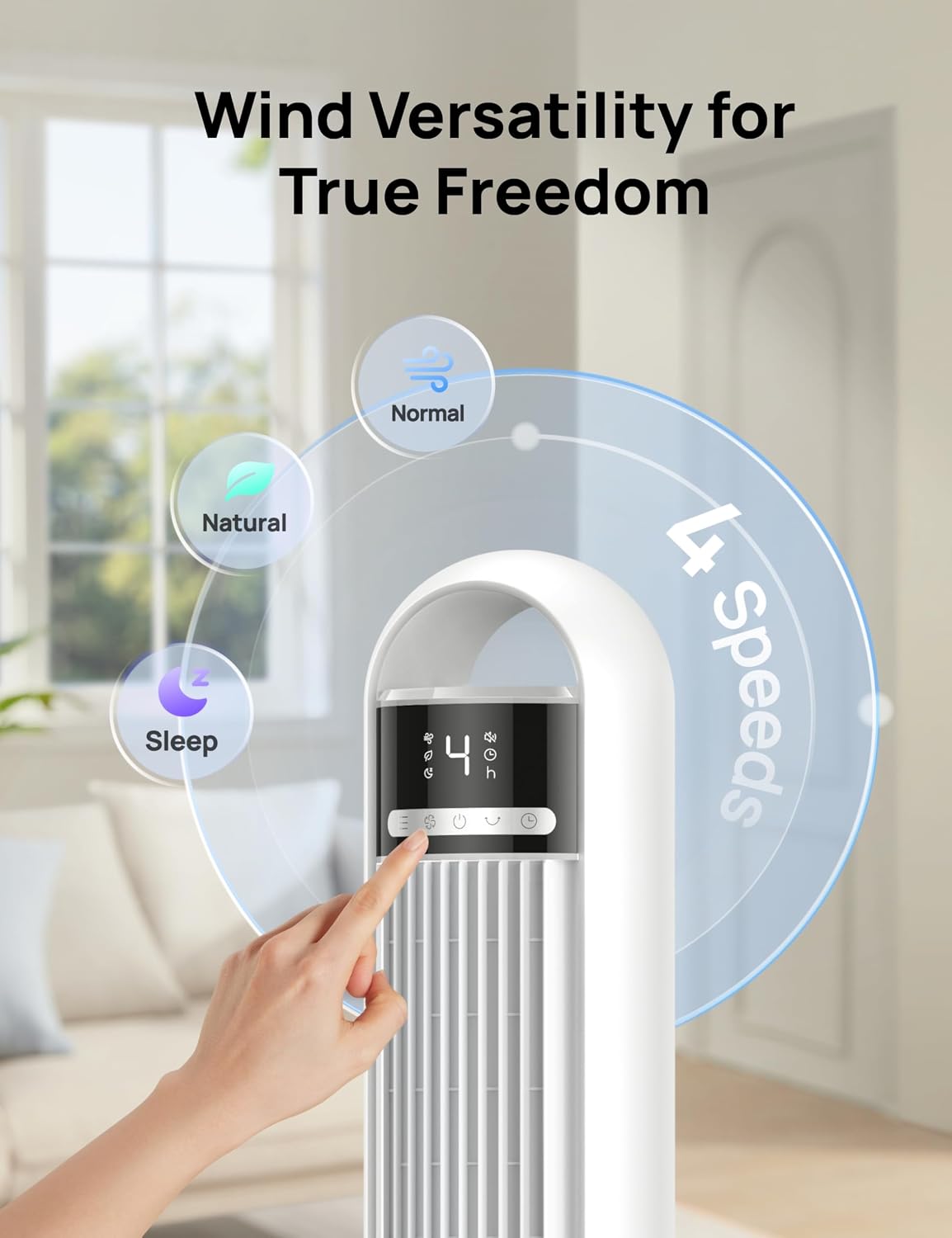 Detalle de DREO Quiet Tower Fan 28dB Bedroom Cooling