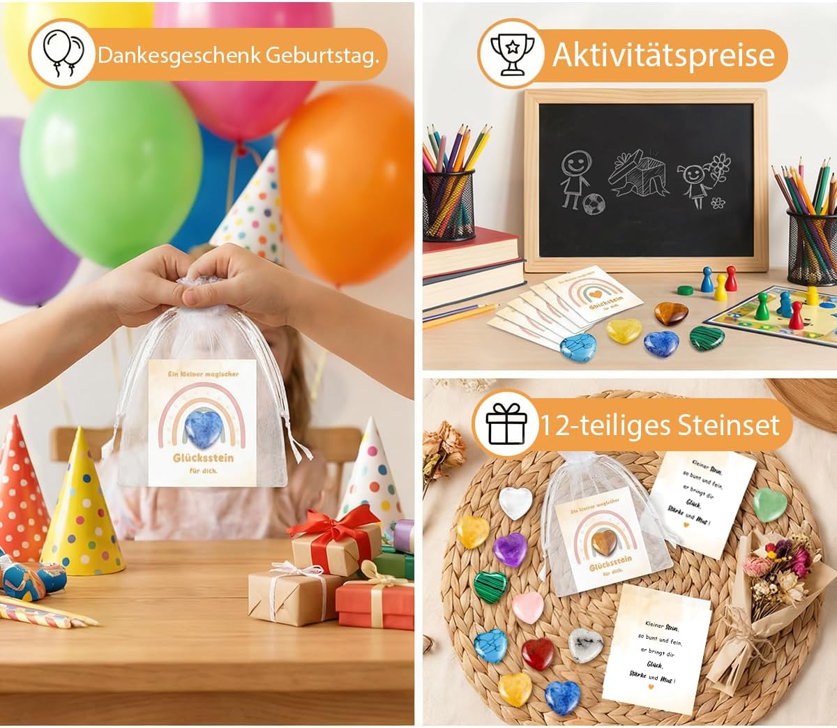 Thumbnail 6 de 12 Glückssteine – Glücksbringer Mitgebsel für Kindergeburtstag, Einschulung und Schultüte