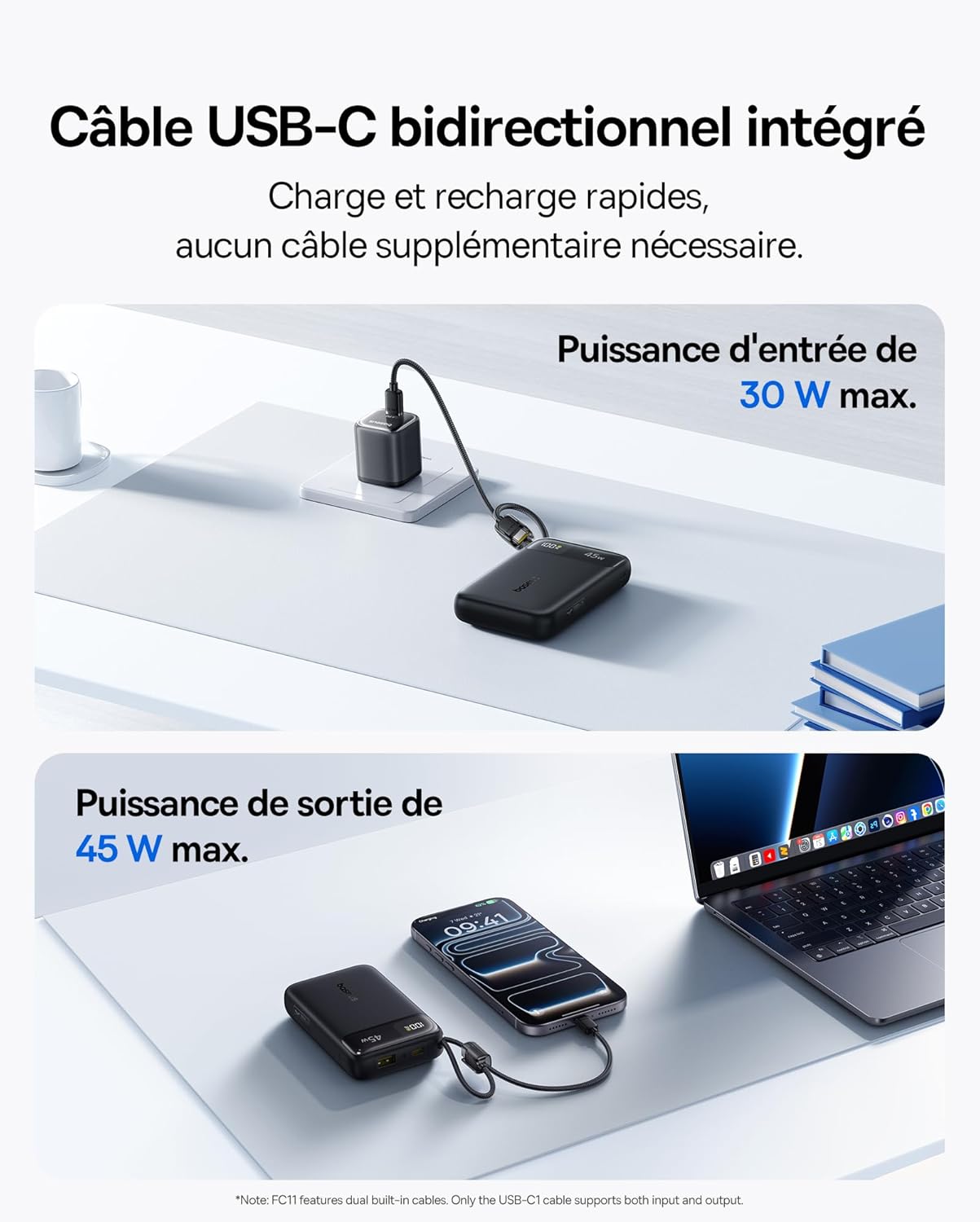 Thumbnail 6 de Baseus FC11 Powerbank Compact 45W 20000 mAh avec 2 câbles USB-C intégrés