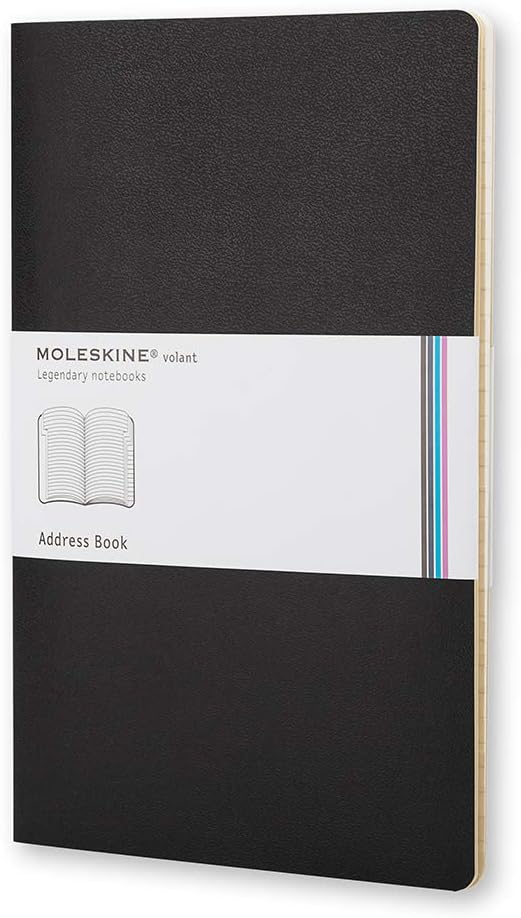 Detalle de Moleskine Rubrica Grande Copertina Rigida Nero: rubrica a righe con etichetta 'in case of loss' (13x21 cm)