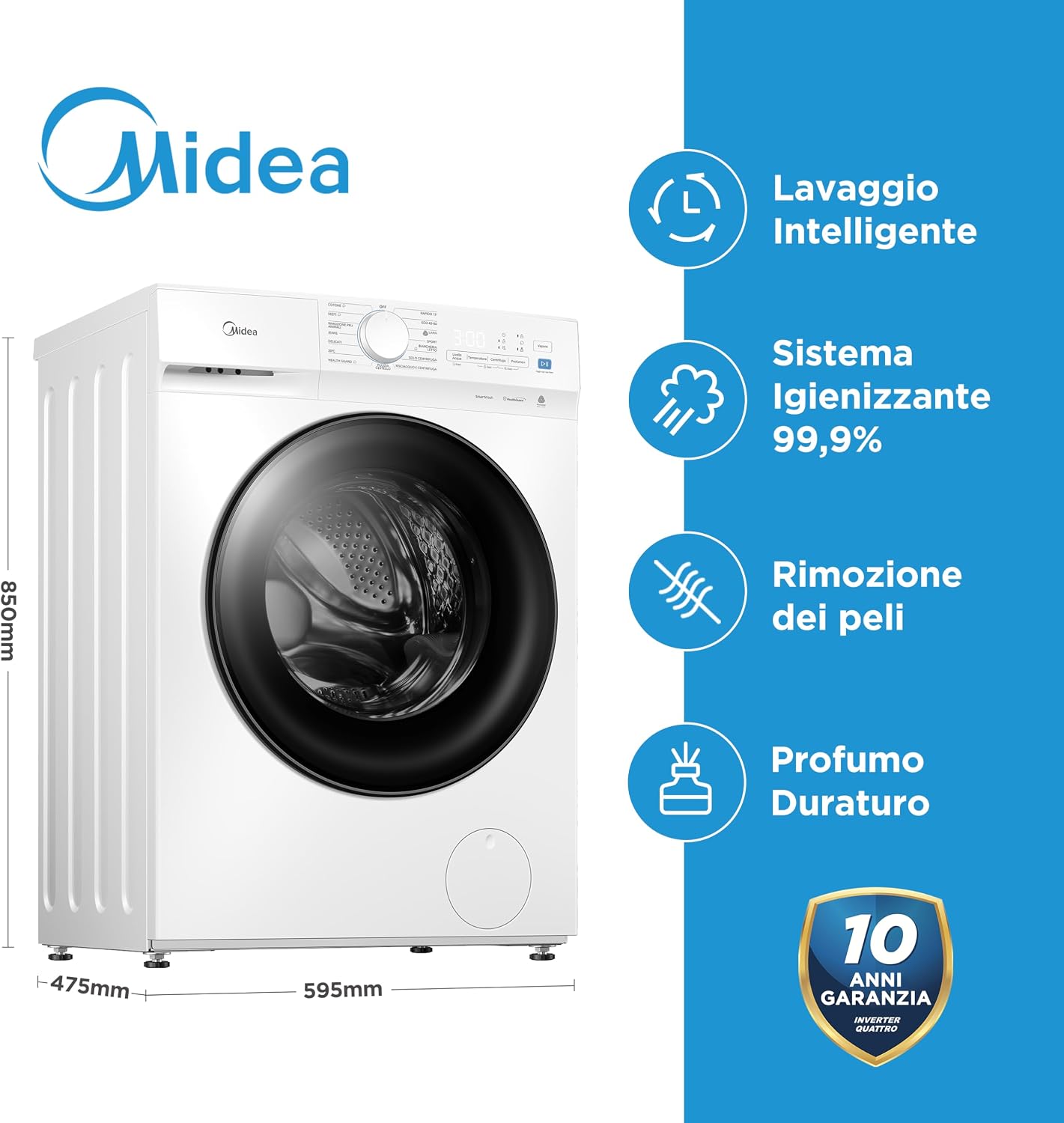 Thumbnail 1 de Midea Lavatrice 8 kg Classe A-10% Silent Inverter Motor: lavaggi efficienti, silenzio e praticità