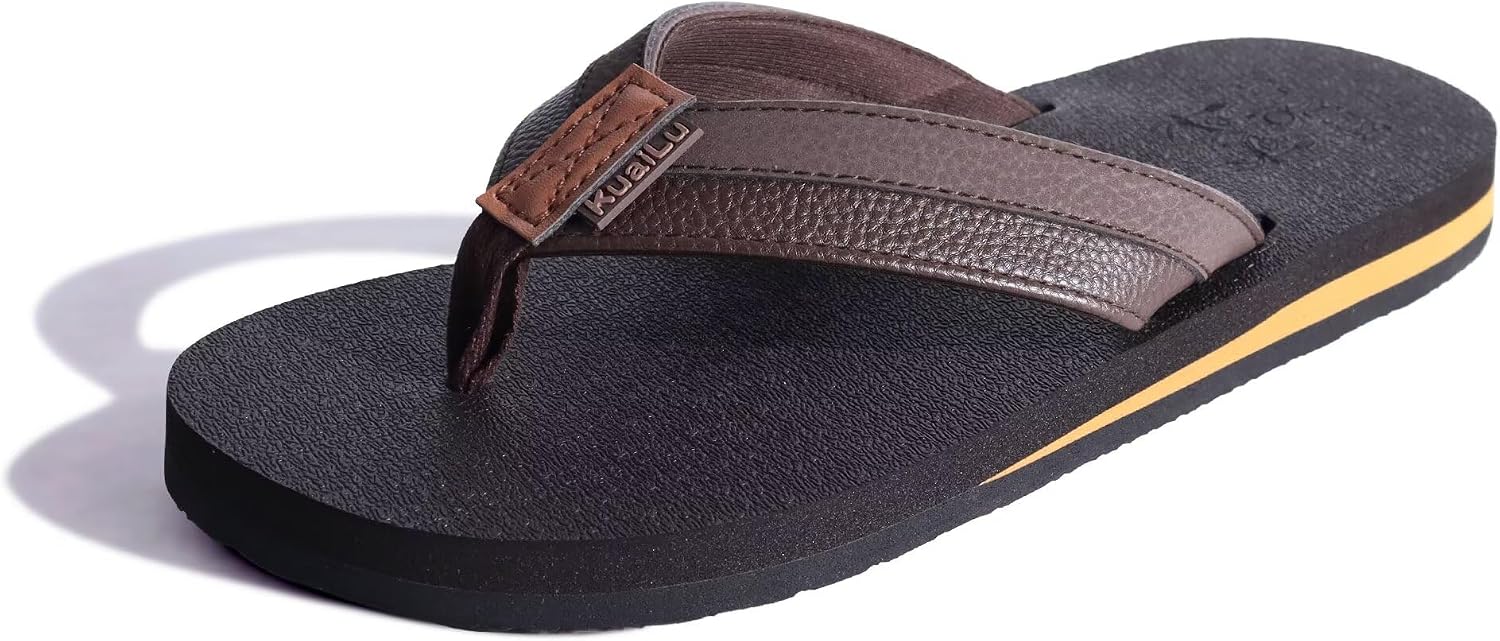 Thumbnail 6 de KuaiLu men’s leather arch support flip flops with cushioned yoga foam and non-slip sole