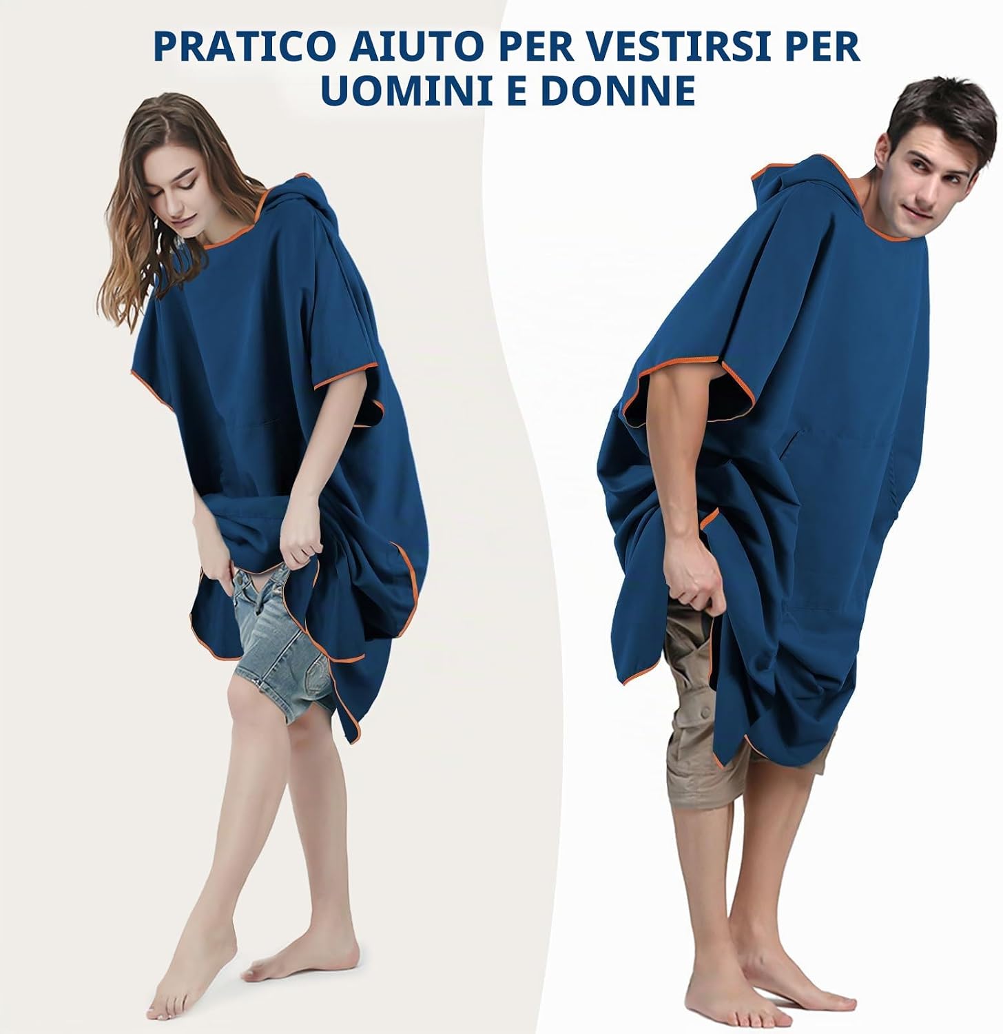 Detalle de KUOGAS Poncho da bagno per uomo 117x88 cm in microfibra Blu Scuro