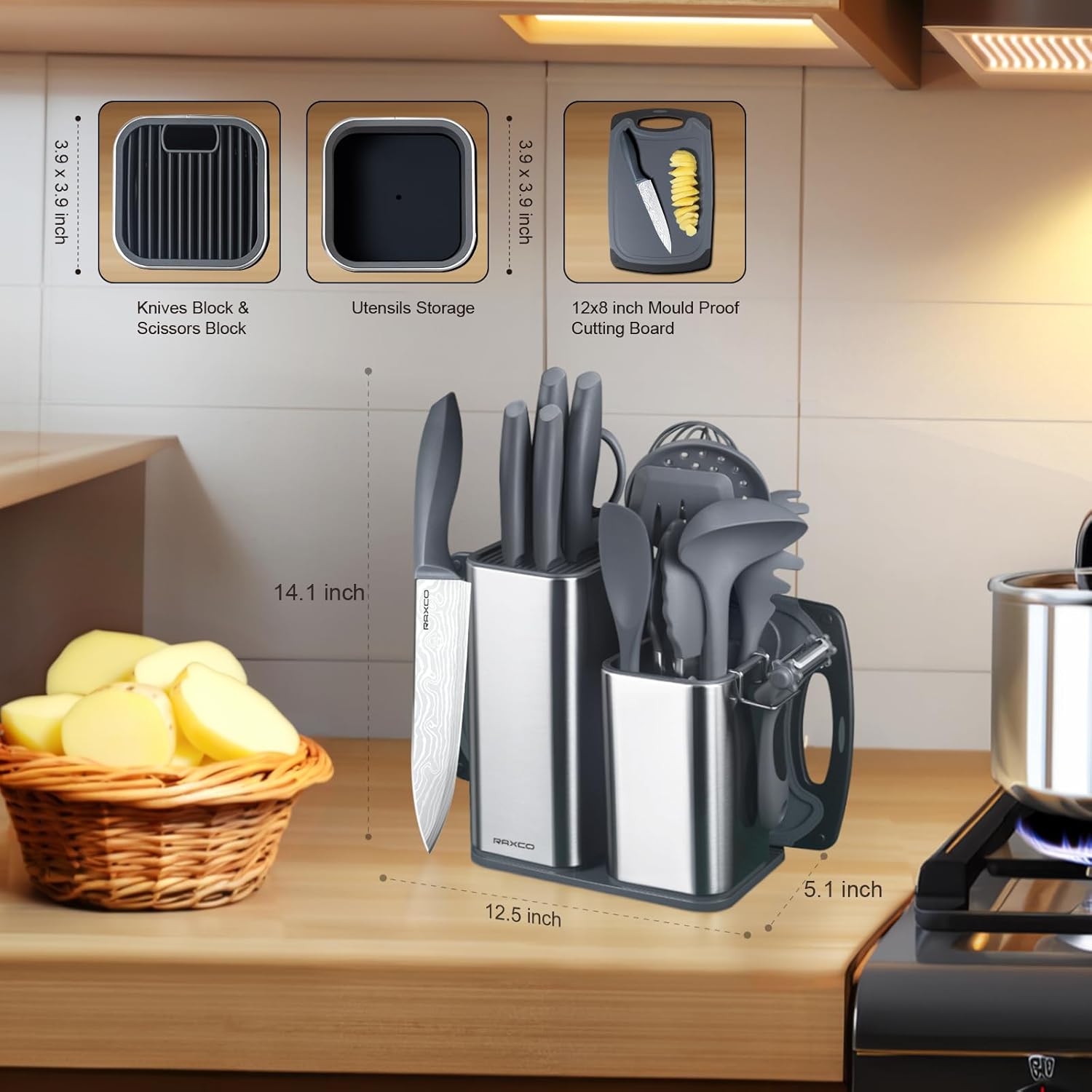 Thumbnail 1 de RAXCO Juego de cuchillos de cocina con bloque 🍴 - 18 piezas