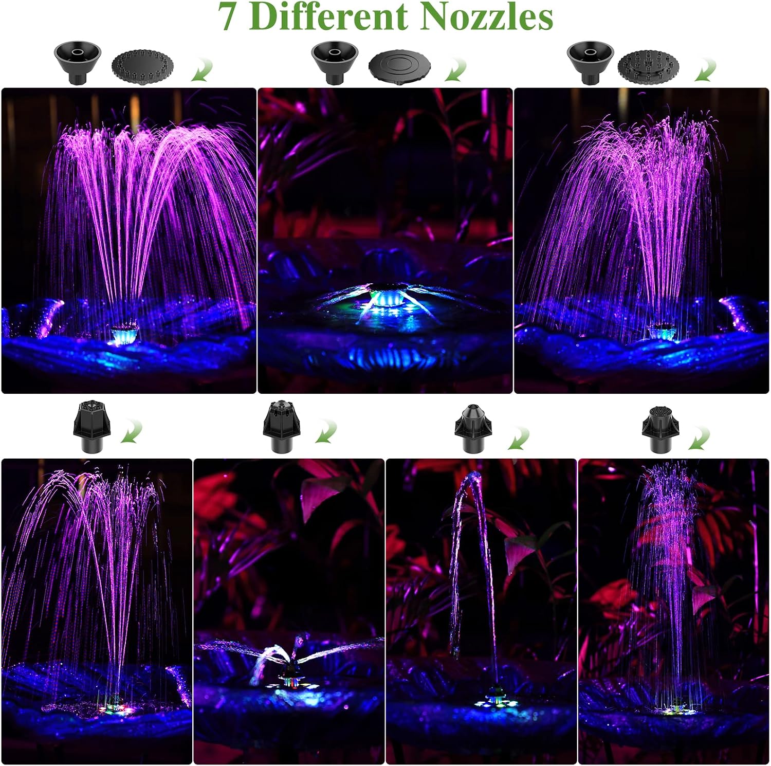 Thumbnail 3 de AISITIN LED Solar Springbrunnen (5,5 W) – bunter Solar-Fontänenaufsatz mit LED und 7 Sprühdüsen