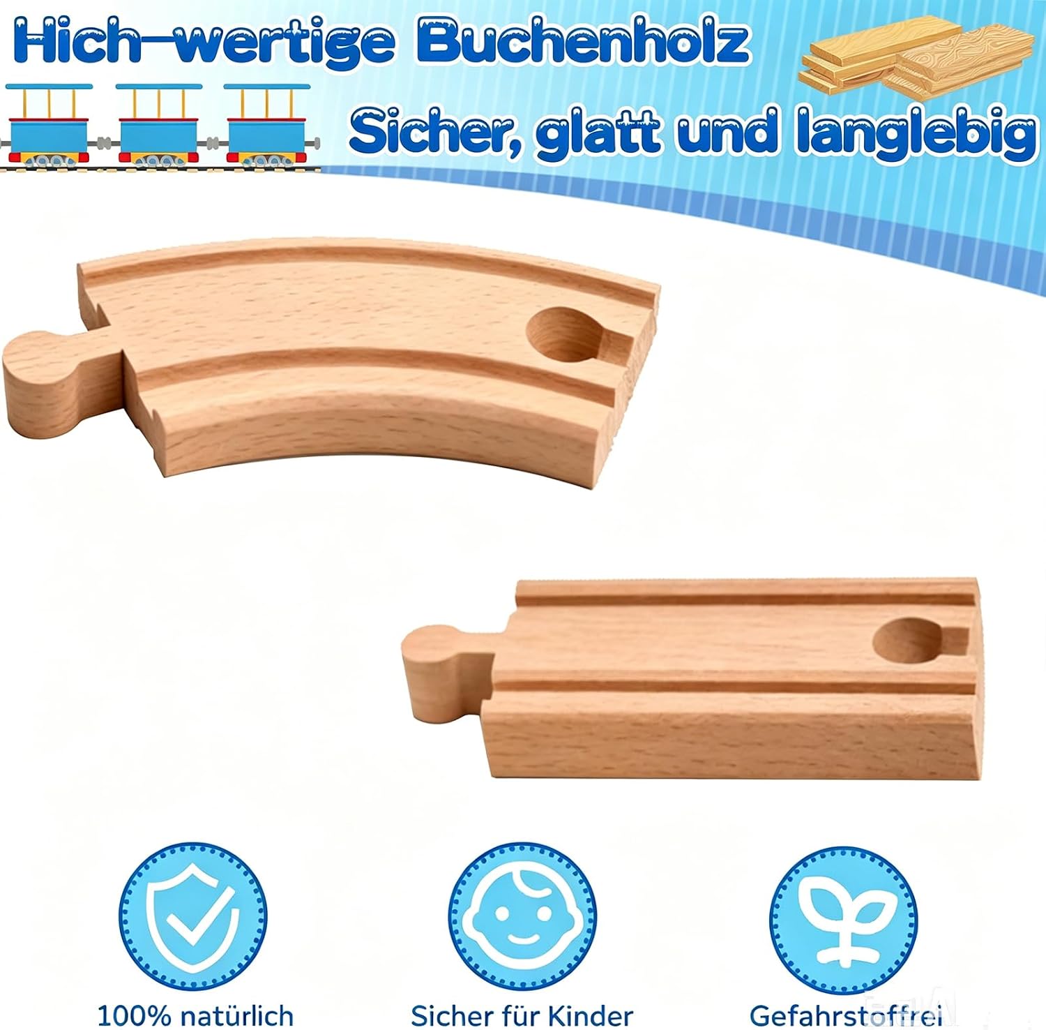 Detalle de Holzeisenbahn Schienenset – 25-teiliges Erweiterungspaket, kompatibel mit allen Holz-Eisenbahn Systemen (Für Kinder ab 3 Jahren)