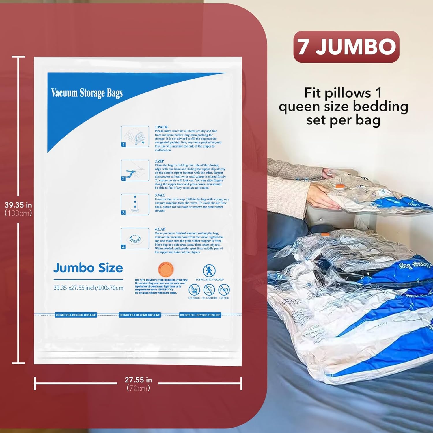 Detalle 2 de MEIQIHOME Vacuum Storage Bags 7 Jumbo 100x70cm