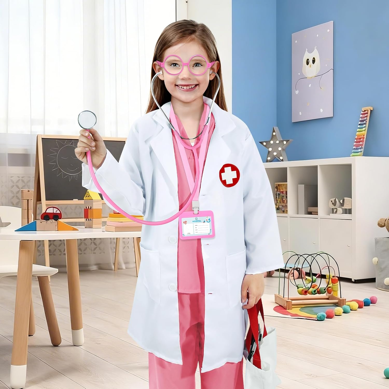 Detalle 1 de Wuclad Kids Doctor Costume Set, 12-Piece Scrubs, Lab Coat and Accessories