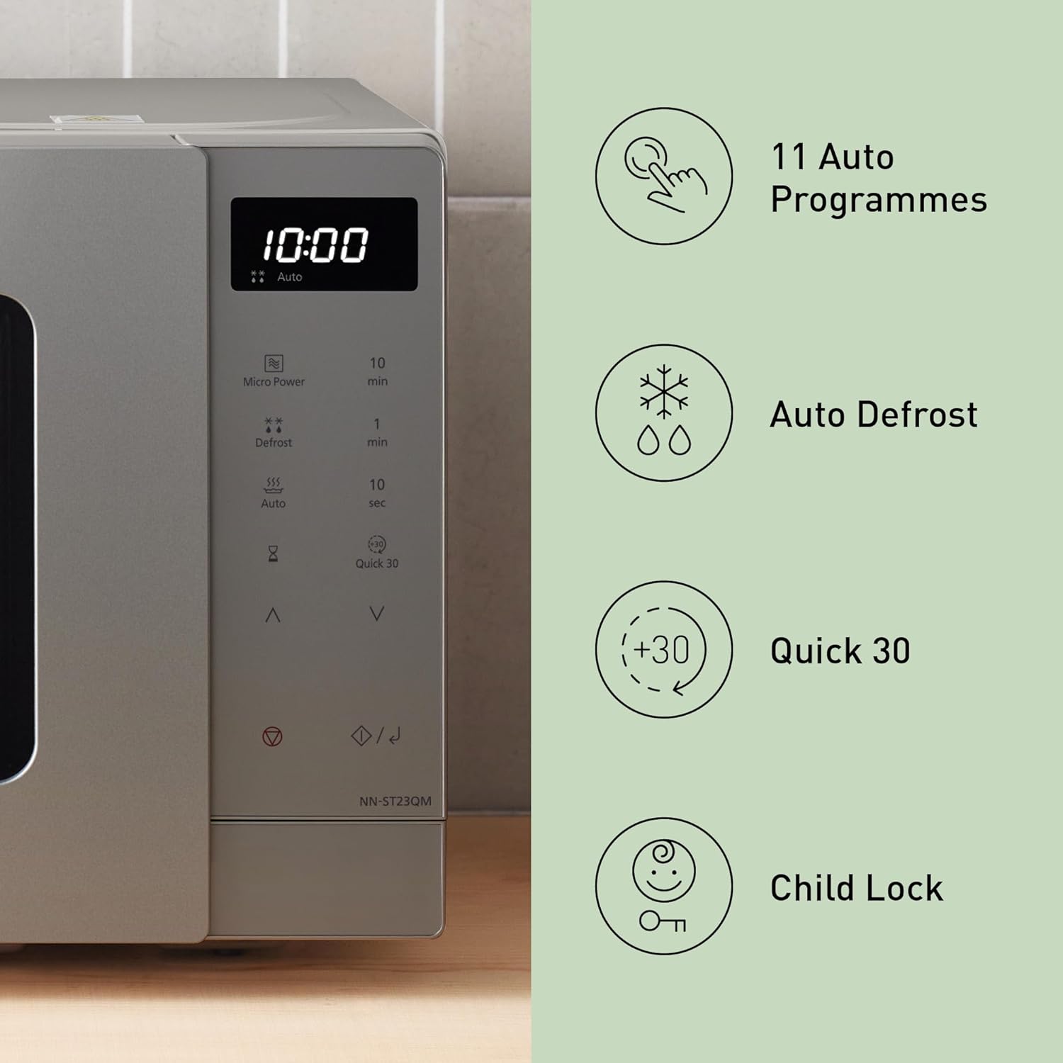 Thumbnail 3 de Panasonic NN-ST23QMBPQ 20L Solo Microwave Oven — 800W, LED Display, Auto Defrost