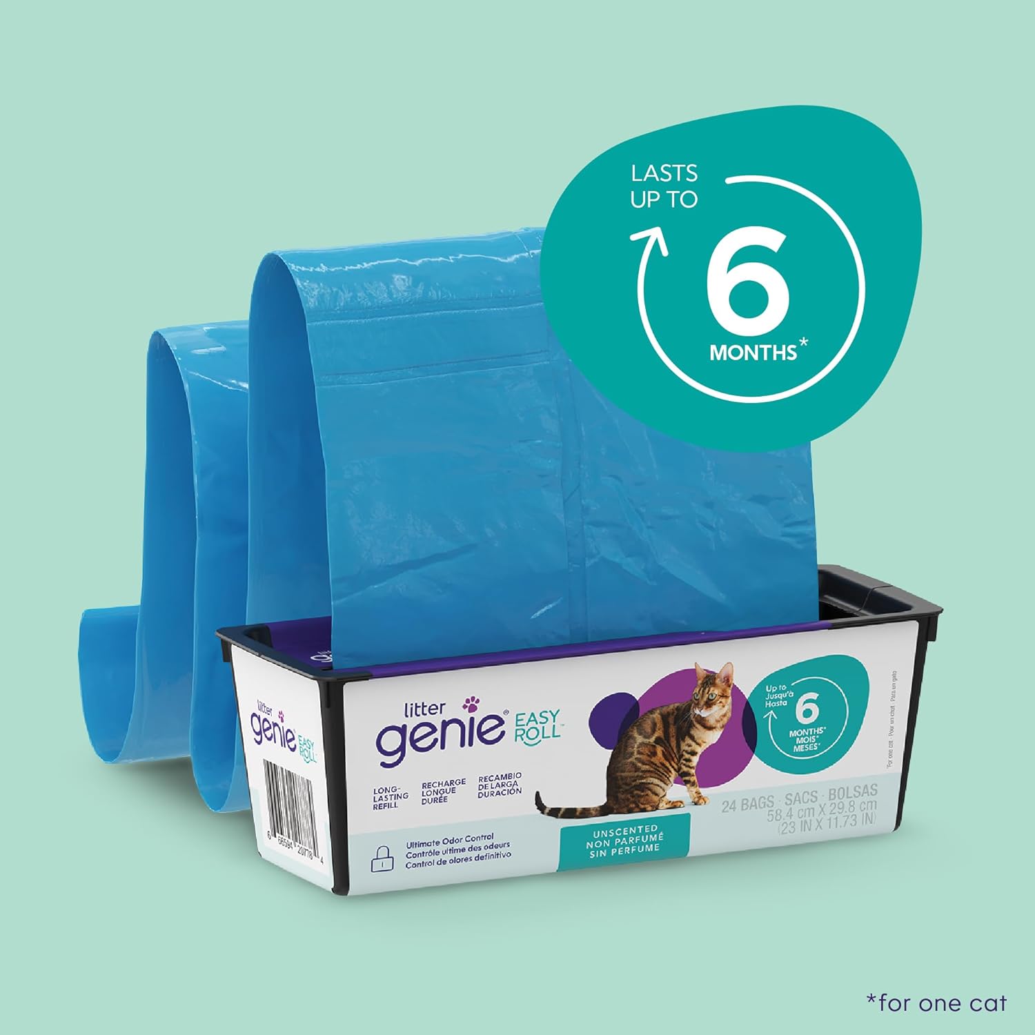 Detalle 2 de Litter Genie Lot de 24 sacs à recharge Easy Roll anti-odeurs (jusqu’à 6 mois) – technologie barrière