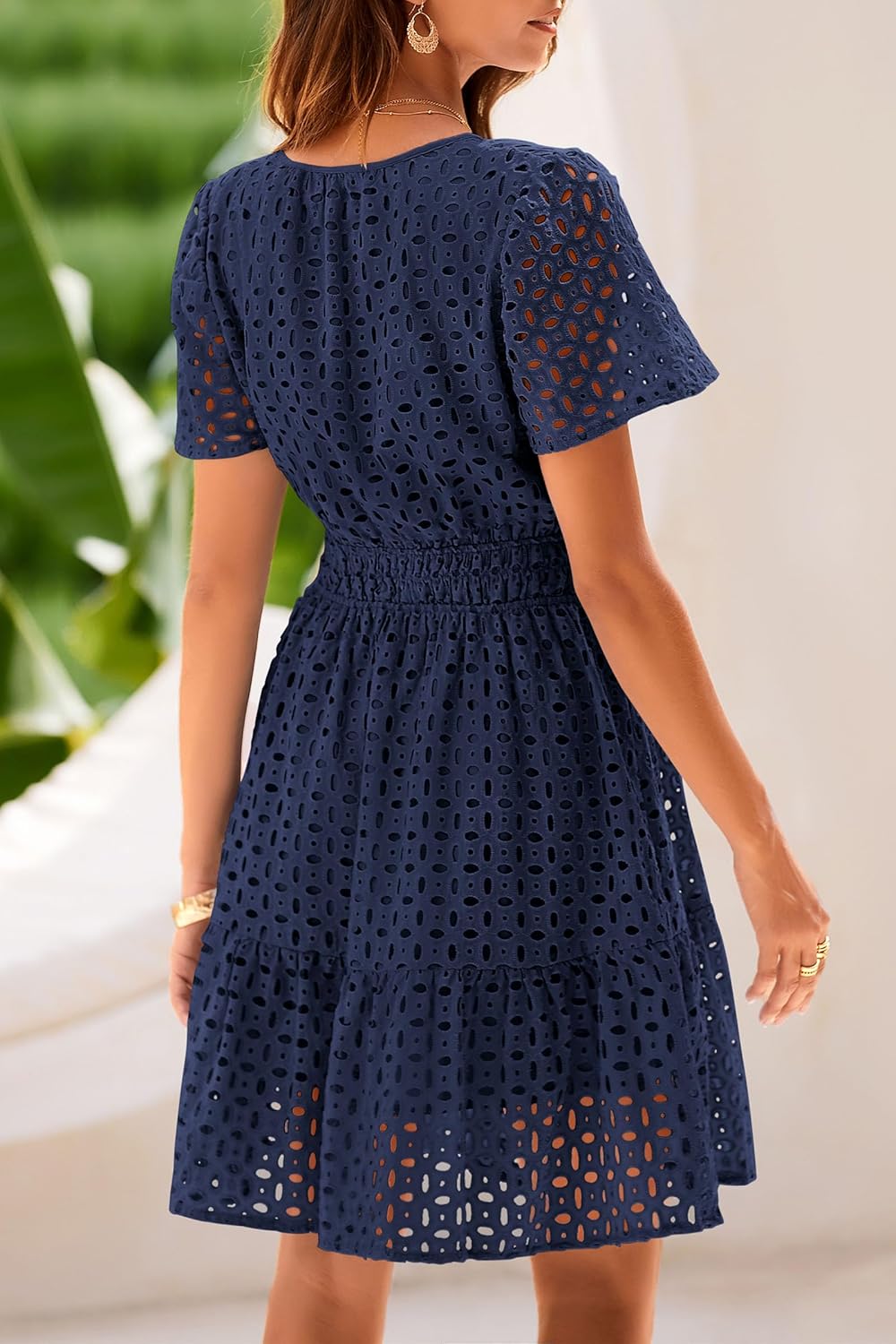 Thumbnail 1 de PRETTY GARDEN Womens 2026 Summer Short Dress, V-Neck Short Sleeve A-Line with Hollow Out Lace