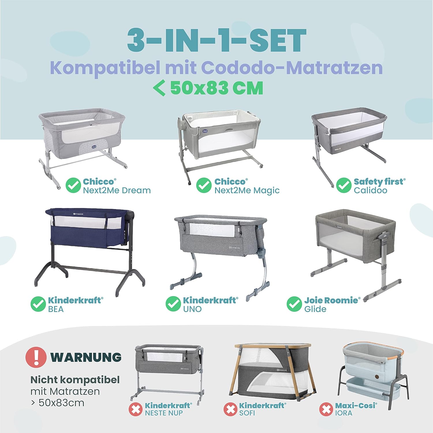 Thumbnail 2 de Sweety Fox Spannbettlaken-Set 2x Baumwolle + 1x wasserdichter Matratzenschoner (50x83 cm), grau