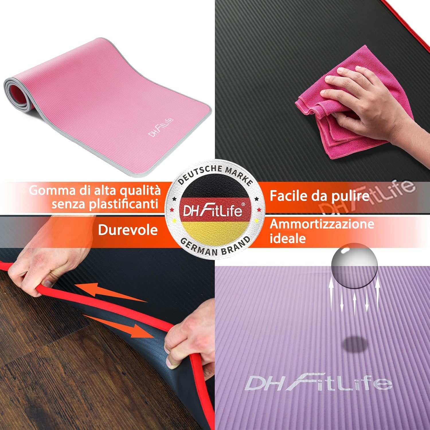 Thumbnail 3 de DH FitLife Tappetino da allenamento per fitness 183 x 61 x 1 cm – antiscivolo, resistente e versatile