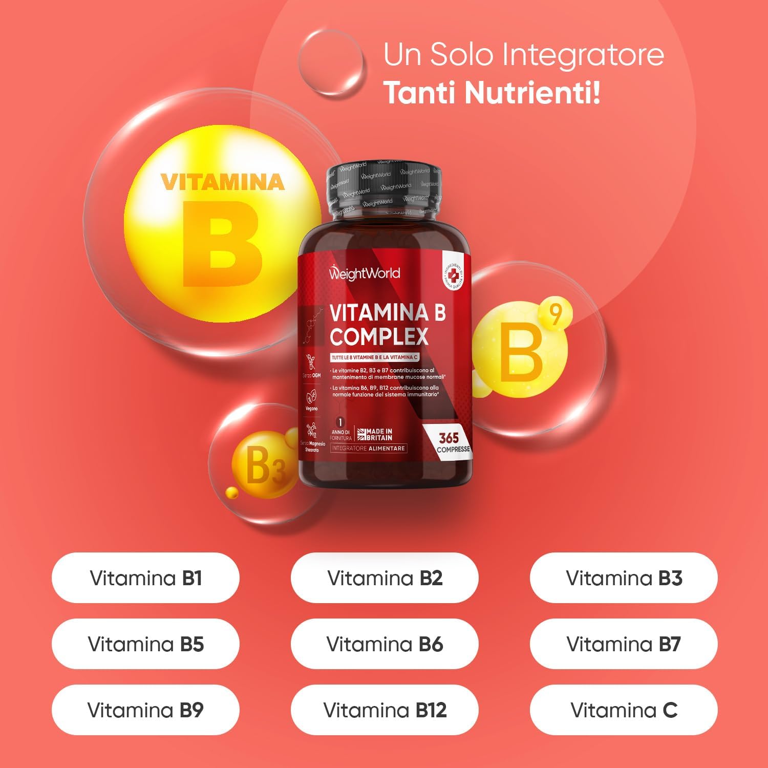 Detalle 2 de Vitamina B Complex 365 compresse vegane, integratore quotidiano 💊