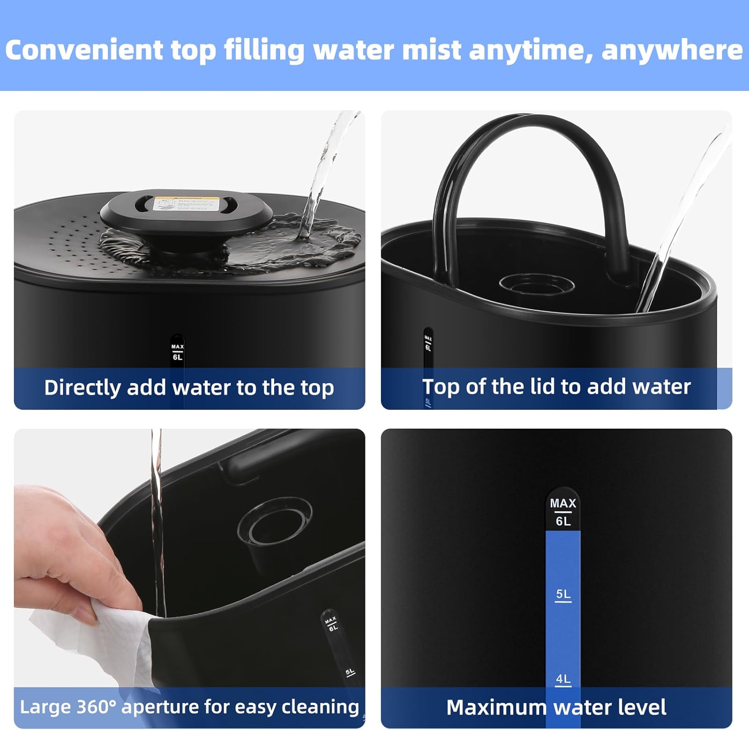 Thumbnail 5 de Coolfiqu 6L Warm & Cool Mist Humidifier (Top-Fill) with 360° Nozzle, Quiet Sleep Mode & Essential Oil Diffuser